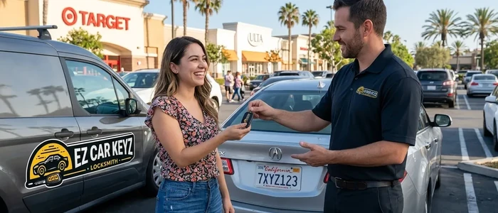 Customer with a replacement Acura TSX car key from EZ Car Keyz in San Diego County