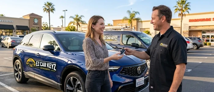 Customer with a replacement Acura ZDX car key from EZ Car Keyz in San Diego County