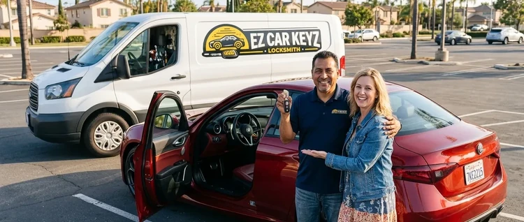 Happy customers with their replacement Alfa Romeo Giulia car key from EZ Car Keyz in San Diego County