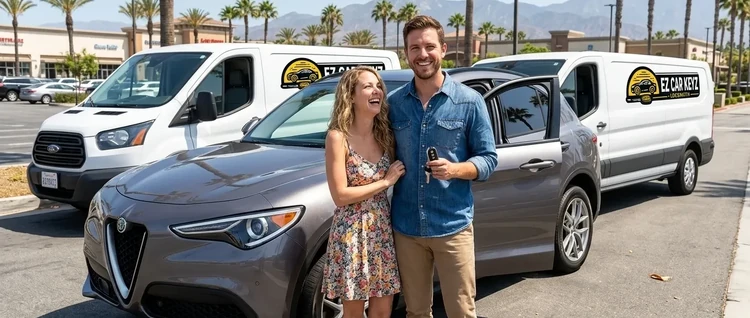 Happy customers with their replacement Alfa Romeo Stelvio car key from EZ Car Keyz in San Diego County