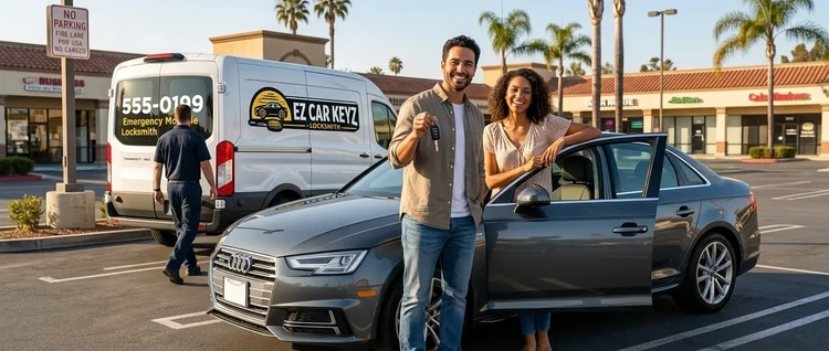 Happy customers with their replacement Audi A4 car key from EZ Car Keyz in San Diego County
