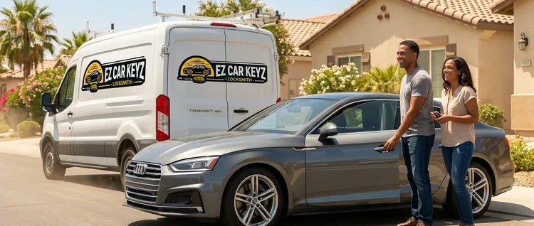 Happy customers with their replacement Audi A5 car key from EZ Car Keyz in San Diego County