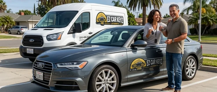 Happy customers with their replacement Audi A6 car key from EZ Car Keyz in San Diego County