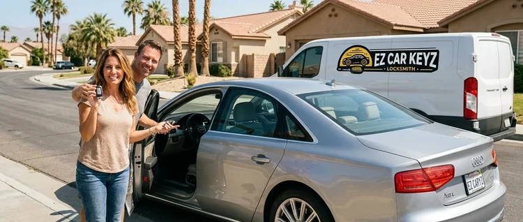 Happy customers with their replacement Audi A8 car key from EZ Car Keyz in San Diego County