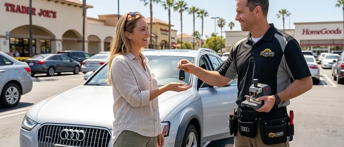 Customer with a replacement Audi Allroad car key from EZ Car Keyz in San Diego County