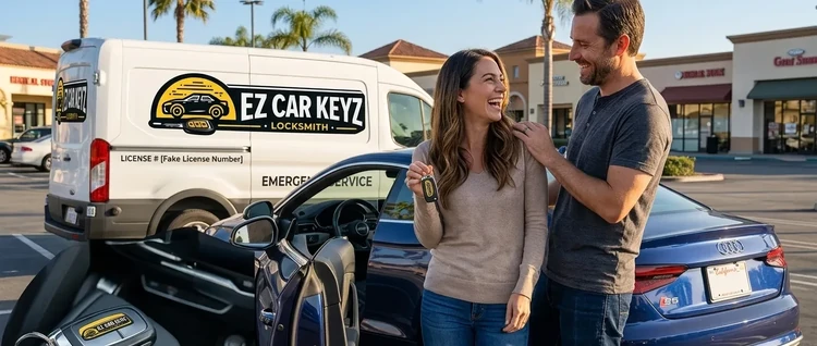 Happy customers with their replacement Audi S5 car key from EZ Car Keyz in San Diego County