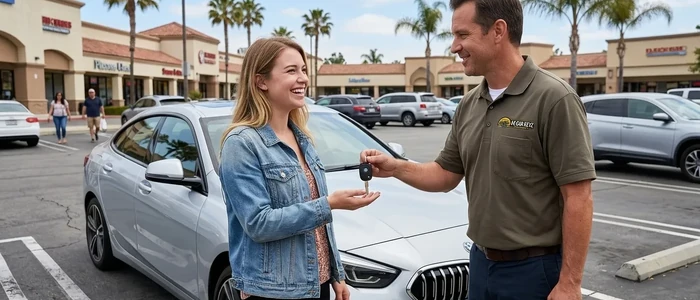Customer with a replacement BMW 2 Series car key from EZ Car Keyz in San Diego County