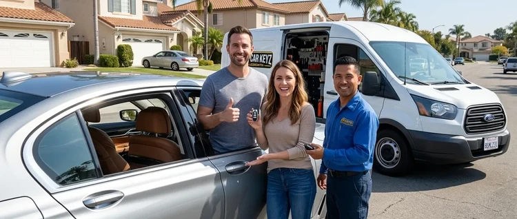 Happy customers with their replacement BMW 7 Series car key from EZ Car Keyz in San Diego County