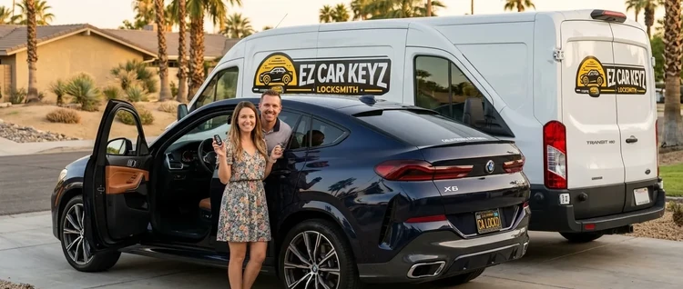 Happy customers with their replacement BMW X6 car key from EZ Car Keyz in San Diego County