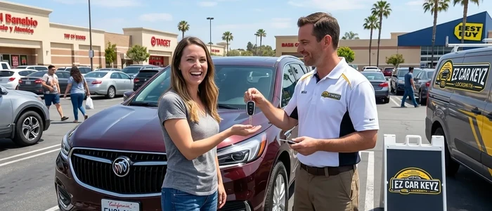 Customer with a replacement Buick Enclave car key from EZ Car Keyz in San Diego County