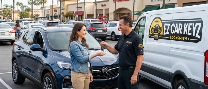 Customer with a replacement Buick Encore Gx car key from EZ Car Keyz in San Diego County
