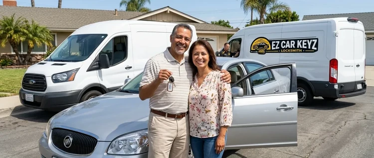 Happy customers with their replacement Buick Lucerne car key from EZ Car Keyz in San Diego County