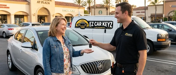 Customer with a replacement Buick Verano car key from EZ Car Keyz in San Diego County