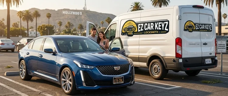 Happy customers with their replacement Cadillac CT5 car key from EZ Car Keyz in San Diego County