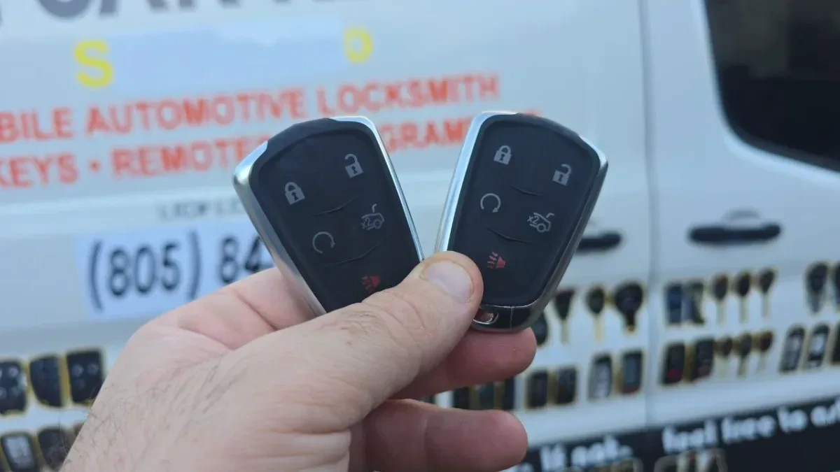 Insured mobile locksmith working on 2010 Cadillac CTS in Carlsbad CA