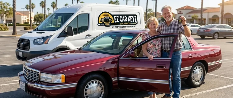 Happy customers with their replacement Cadillac Deville car key from EZ Car Keyz in San Diego County