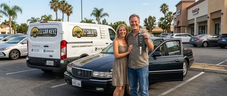 Happy customers with their replacement Cadillac Seville car key from EZ Car Keyz in San Diego County
