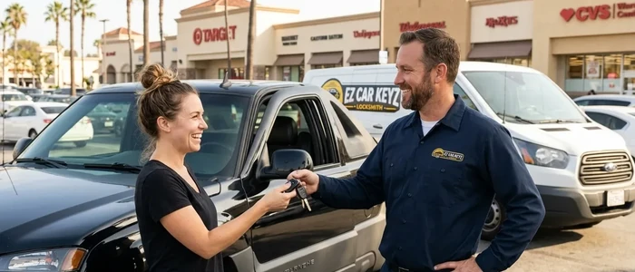 Customer with a replacement Chevrolet Avalanche car key from EZ Car Keyz in San Diego County