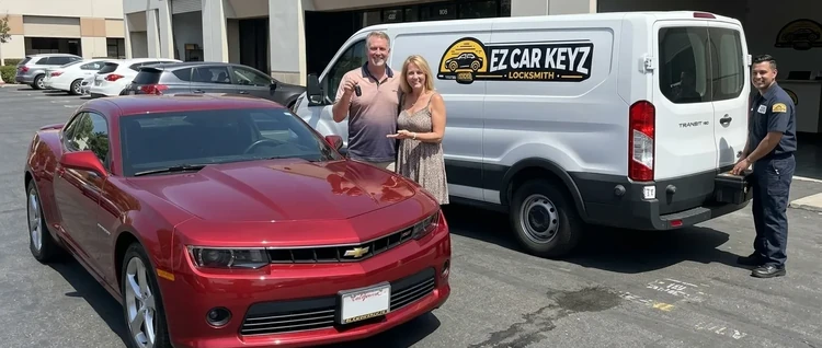 Happy customers with their replacement Chevrolet Camaro car key from EZ Car Keyz in San Diego County