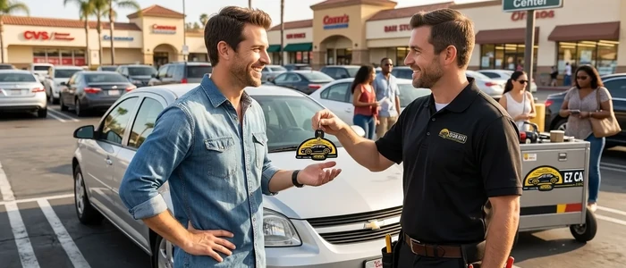 Customer with a replacement Chevrolet Cobalt car key from EZ Car Keyz in San Diego County