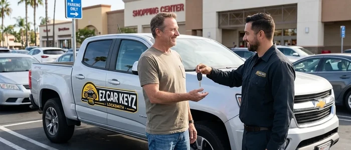 Customer with a replacement Chevrolet Colorado car key from EZ Car Keyz in San Diego County