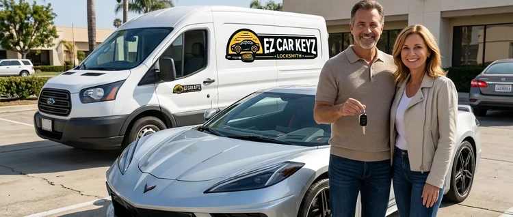 Happy customers with their replacement Chevrolet Corvette car key from EZ Car Keyz in San Diego County