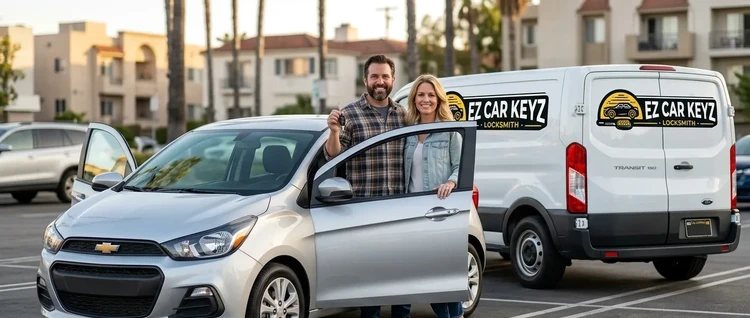 Happy customers with their replacement Chevrolet Spark car key from EZ Car Keyz in San Diego County