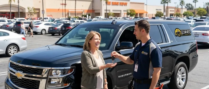Customer with a replacement Chevrolet Suburban car key from EZ Car Keyz in San Diego County