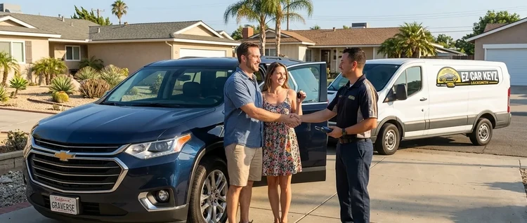 Happy customers with their replacement Chevrolet Traverse car key from EZ Car Keyz in San Diego County