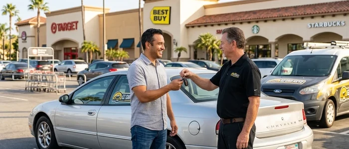 Customer with a replacement Chrysler Lhs car key from EZ Car Keyz in San Diego County