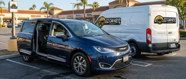 Happy customers with their replacement Chrysler Pacifica car key from EZ Car Keyz in San Diego County
