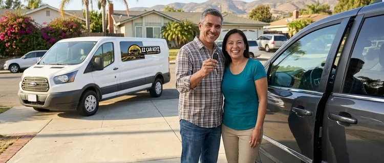 Happy customers with their replacement Chrysler Town And Country car key from EZ Car Keyz in San Diego County