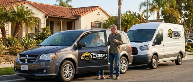 Happy customers with their replacement Chrysler Voyager car key from EZ Car Keyz in San Diego County