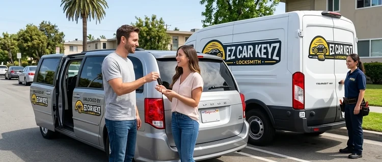 Happy customers with their replacement Dodge Caravan car key from EZ Car Keyz in San Diego County