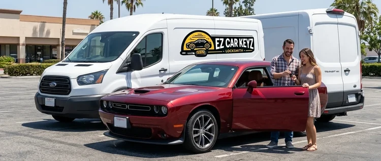 Happy customers with their replacement Dodge Challenger car key from EZ Car Keyz in San Diego County
