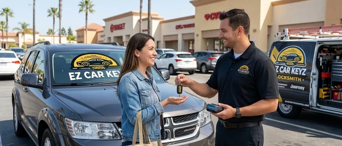 Customer with a replacement Dodge Journey car key from EZ Car Keyz in San Diego County