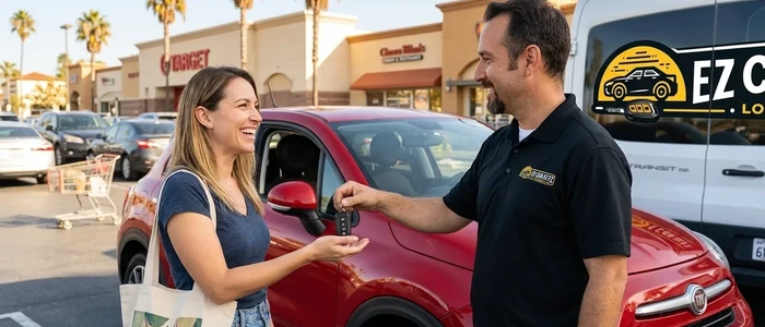 Customer with a replacement Fiat 500x car key from EZ Car Keyz in San Diego County