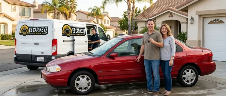 Happy customers with their replacement Ford Contour car key from EZ Car Keyz in San Diego County