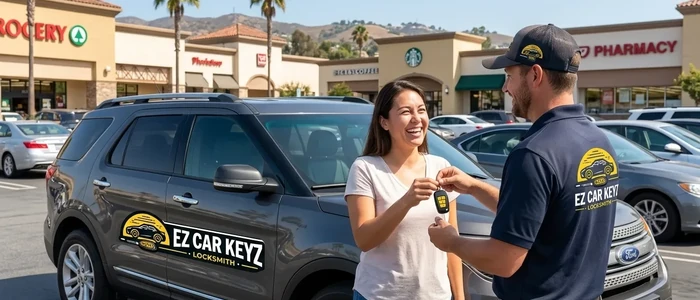 Customer with a replacement Ford Explorer car key from EZ Car Keyz in San Diego County