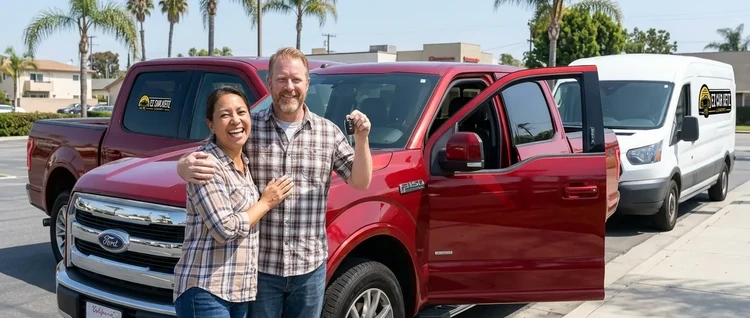 Happy customers with their replacement Ford F-150 car key from EZ Car Keyz in San Diego County
