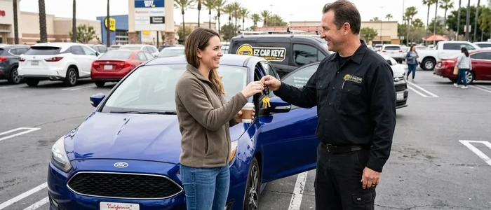 Customer with a replacement Ford Focus car key from EZ Car Keyz in San Diego County