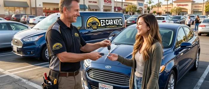 Customer with a replacement Ford Fusion car key from EZ Car Keyz in San Diego County