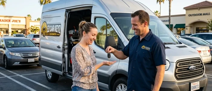 Customer with a replacement Ford Transit car key from EZ Car Keyz in San Diego County