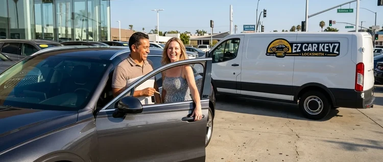 Happy customers with their replacement Genesis GV70 car key from EZ Car Keyz in San Diego County