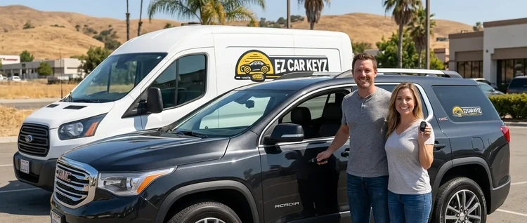Happy customers with their replacement GMC Acadia car key from EZ Car Keyz in San Diego County
