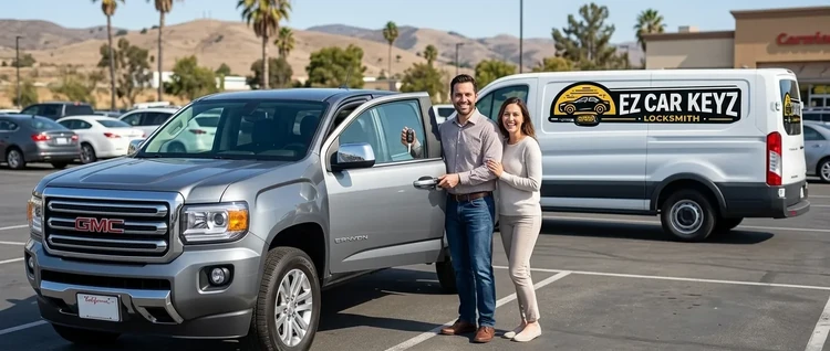 Happy customers with their replacement GMC Canyon car key from EZ Car Keyz in San Diego County