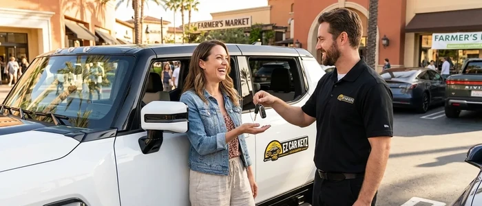 Customer with a replacement GMC Hummer Ev car key from EZ Car Keyz in San Diego County