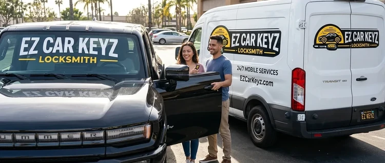 Happy customers with their replacement GMC Hummer Ev car key from EZ Car Keyz in San Diego County