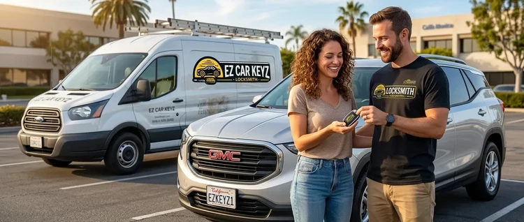 Happy customers with their replacement GMC Terrain car key from EZ Car Keyz in San Diego County