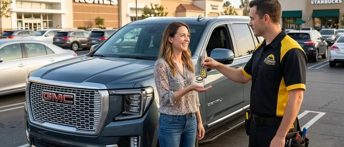 Customer with a replacement GMC Yukon car key from EZ Car Keyz in San Diego County